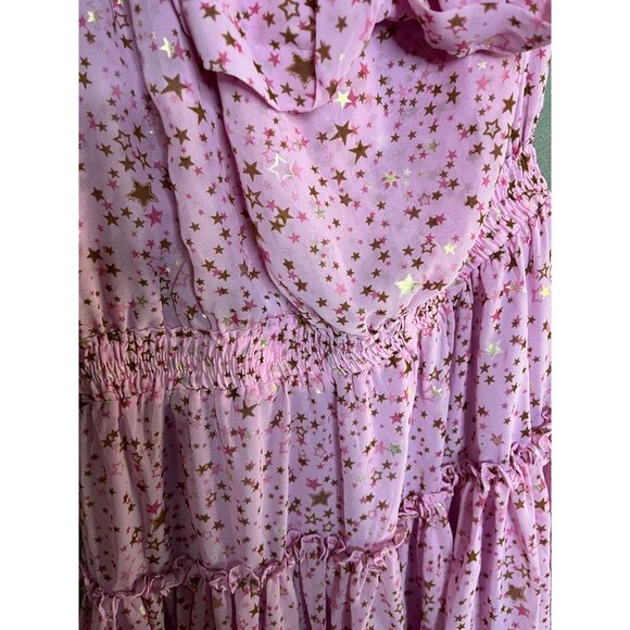 Buddy Love Sofia Zodiac One-Shoulder Ruffled Dress‎ L Pink & Gold Stars - Picture 6 of 6